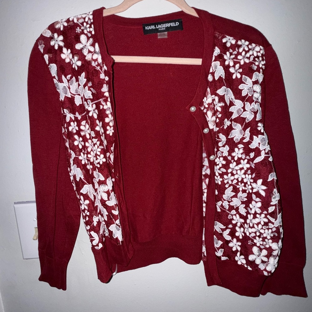 Karl Lagerfeld Burgundy Floral Cardigan